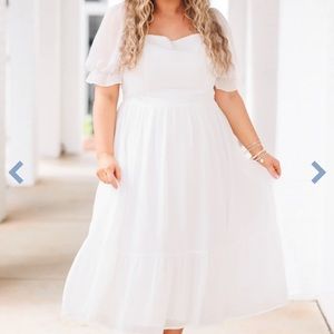 Chic Soul White Puff Sleeve Midi Dress 1XL
